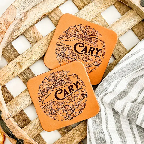 Cary Map Leather Coaster
